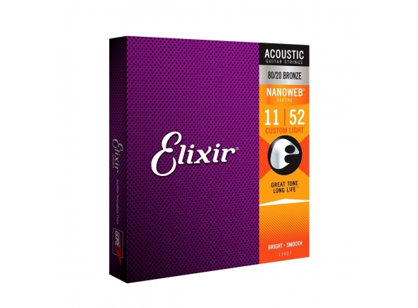 Elixir Jogo de Cordas 011 para Guitarra Acústica Bronze 80/20 Nanoweb 011-052 Elixir Jogo de Cordas 011 para Guitarra Acústica Bronze 80/20 Nanoweb 011-052